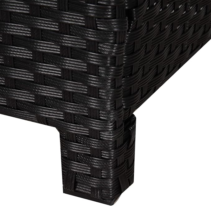 Outsunny 20" Patio Wicker Ottoman, Multipurpose Outdoor PE Rattan Footrest, Additional Seating, Side Table with Soft Cushion, Black, Cream White