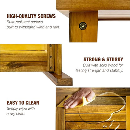 Double Adirondack Table - Weatherproof Outdoor Side Table - Patio End Tables for Outside - Adirondack Side Table - Acacia Wood 2-Tier End Table for Indoor & Outdoor Use
