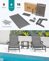 SERWALL Patio Chaise Lounge Chair, 78'' Long HDPE 5 Positions Adjustable Outdoor Lounger - Photo 6