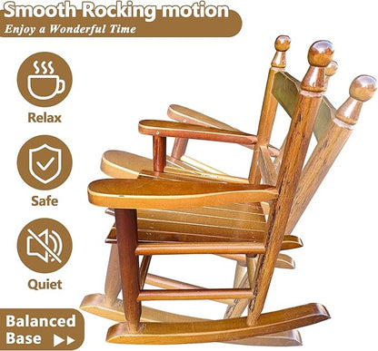 Toddler Rocking Chair for Kids Age 2-5, Hardwood Porch Rocker with Back Support & Armrest for Small Spaces Living Room Outdoor Garden, Easy Assembly (Oak)