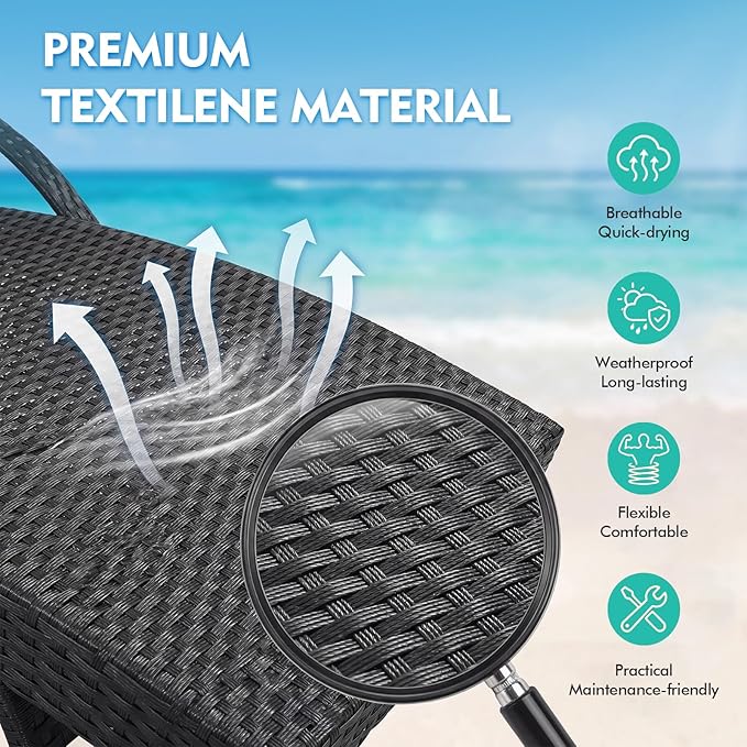 80'' Outdoor Wicker Chaise Lounge Chairs Set of 2, Patio Rattan Reclining Chair with Pull-Out Side Table - Photo 5