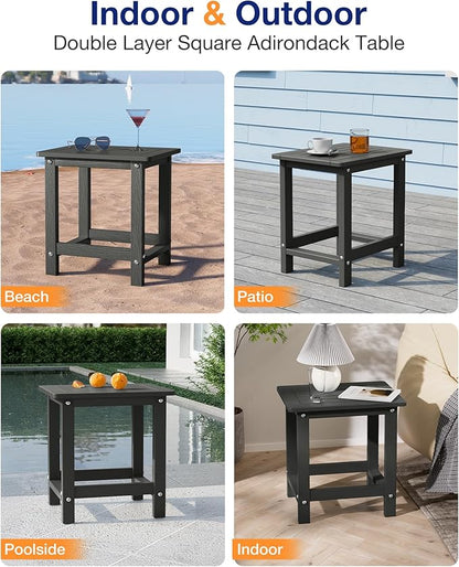 YEFU Outdoor Side Table for Patio: 16" HIPS Weather - Resistant Adirondack Tables - Waterproof Small Square End Tables for Backyard Living Room Bedroom - Indoor Outdoor Durable Table Dark Gray