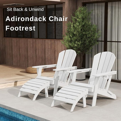 Folding Adirondack Ottoman Footrest, HDPE Plastic Outdoor Footstool No Assembly Required, All-Weather Foldable Ottoman for Adirondack Chair, Patio, Lawn, Garden, Deck, Poolside, Fire Pit, White
