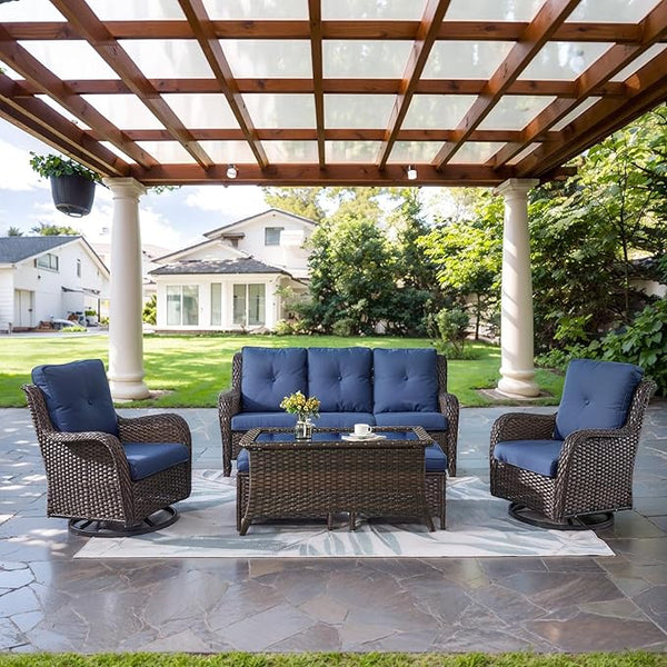 Belord Wicker Outdoor Furniture Patio Furniture Set - 6 Piece Patio Conversation Set with Swivel Rocker Chairs - Photo 1