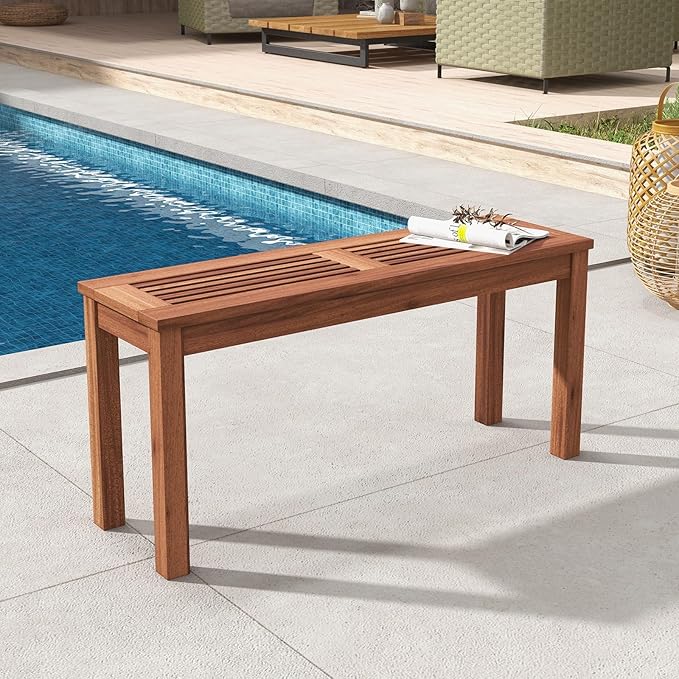 RELAX4LIFE Wooden Outdoor Bench - Patio Bench with Slatted Seat, Weather Resistant Solid Wood Frame, Garden Bench, 2 Seater Park Bench for Deck, Poolside, Balcony, Porch, Lawn, Outside Bench (2)