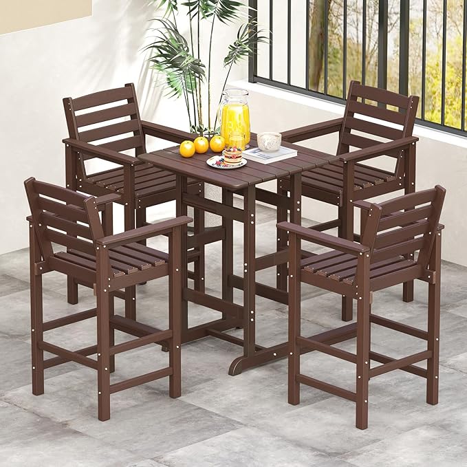 Tangkula Patio Adirondack Chairs Set of 4, HDPE Bar Height Chair with Wide Armrests & Footrest - Photo 2