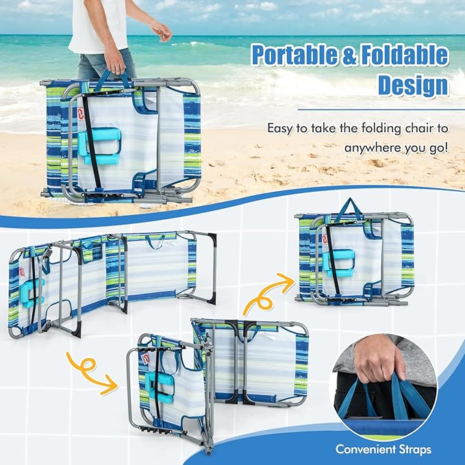 Goplus Tanning Chair, Folding Adjustable Patio Lounge Chair with Face Hole, Removable Pillow, 330LBS, Carry Strap - Photo 7
