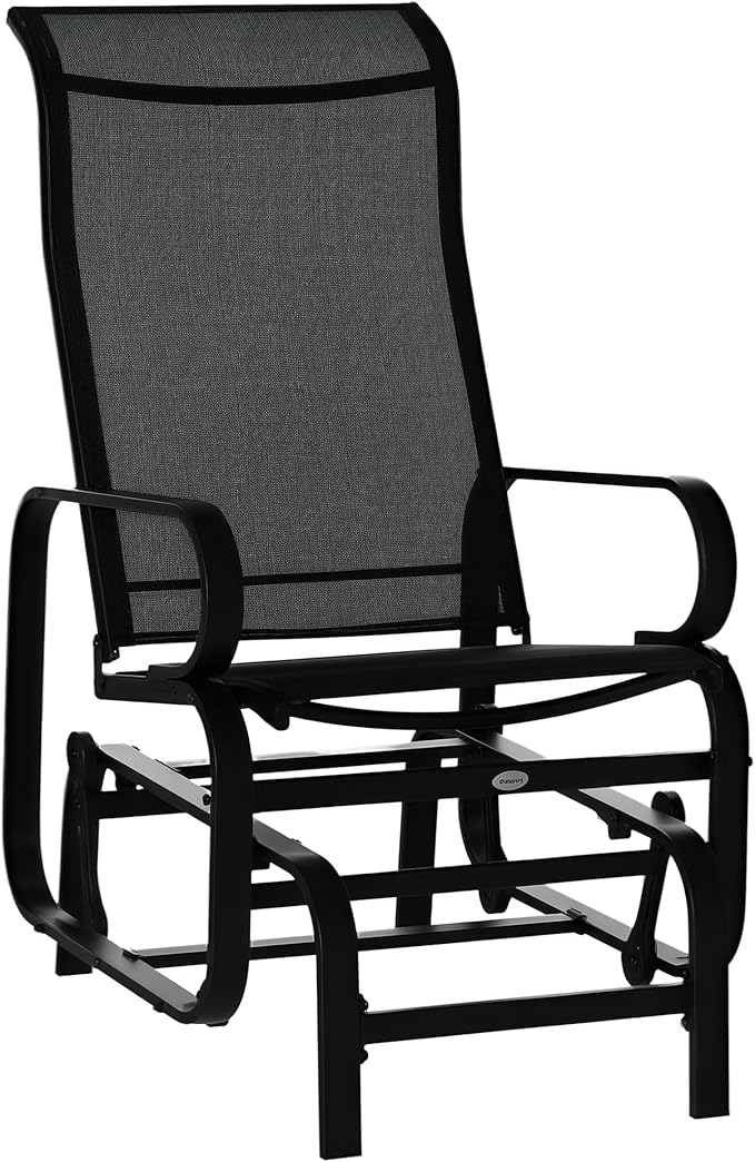 Outsunny Outdoor Glider Chair, Gliders for Outside Patio with Smooth Gliding Mechanism and Lightweight Construction for Backyard, Black