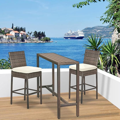 Outdoor Bar Table Patio Bar Height 55" Long Outdoor Console Table Hot Tub Tall Wicker High Top Pub Serving Table Narrow Sofa Sideboard Table Brown