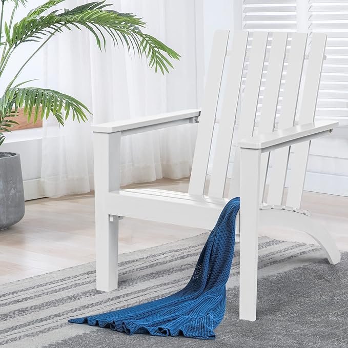 Giantex Adirondack Chair Set of 4 Acacia Wood Outdoor Chairs, 350 lbs Weight Capacity, Weather Resistant Campfire Chairs for Lawn Seating, Garden, Poolside, Balcony, Patio Lounger, White