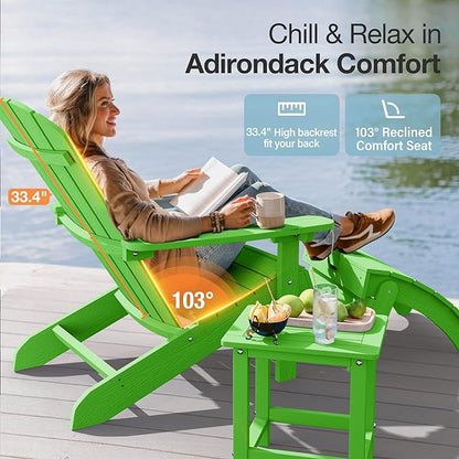 YEFU Adirondack Chairs Set of 2 Plastic Weather Resistant, Outdoor Chairs 5 Steps Easy Installation for Outdoor, Patio, Campfire (Lime)