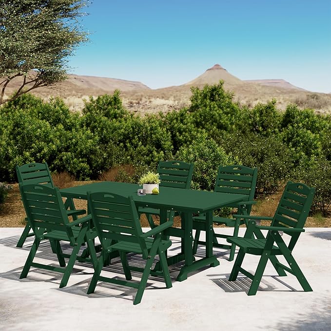 Costaelm Outdoor Adjustable Highback Folding Patio Dining Chair, HDPE Armrest Poly Lumber Restaurant Bistro Dining Chair for Outside Porch Backyard Garden, Dark Green