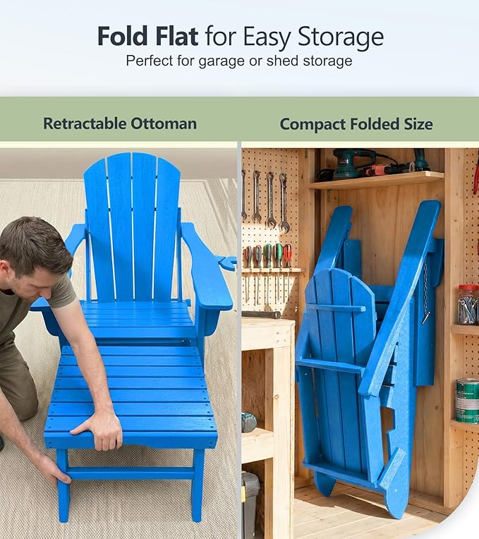 PASAMIC Folding Adirondack Chairs Set of 2 with Retractable Ottoman, 5-Position Adjustable Backrest - Photo 8
