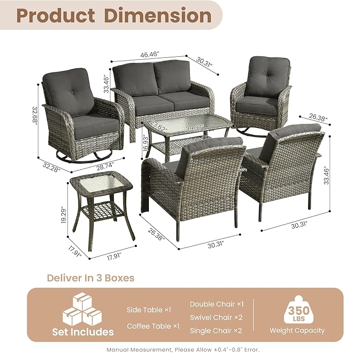 HOOOWOOO Patio Furniture Set, 7 Pieces Outdoor Conversation Set - Photo 7