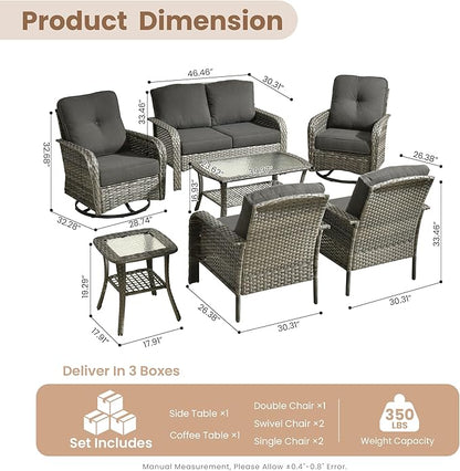 HOOOWOOO Patio Furniture Set,7 Pieces Outdoor Conversation Set,All Weather Wicker Loveseat Sofa Set with High Back Swivel Rocking Chairs Tables,Black