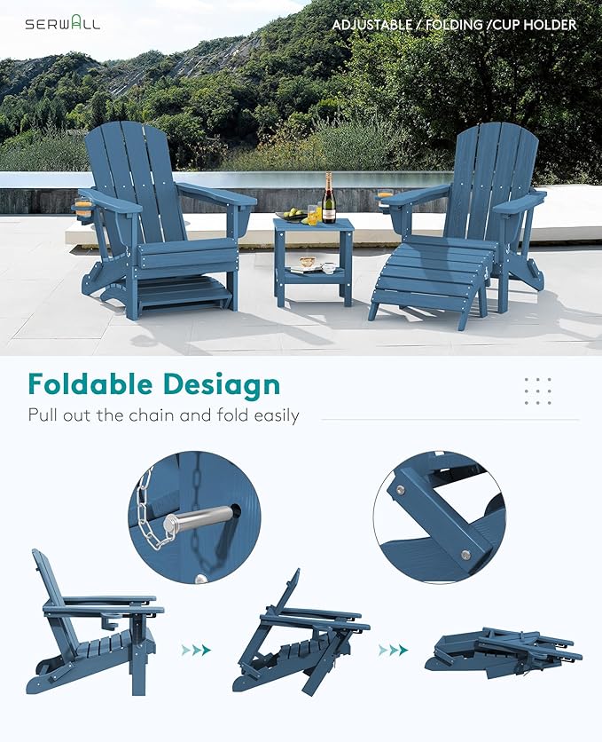 SERWALL 5-Piece Adirondack Chair and Ottoman and Table Set - Photo 4