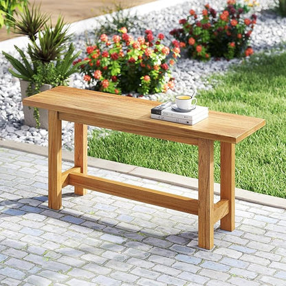 Tangkula Outdoor Teak Wood Bench, Patio Dining Bench Seat, Wooden Garden Bench, 2-Person Loveseat Seating for Porch, Backyard and Poolside (2,Natural)