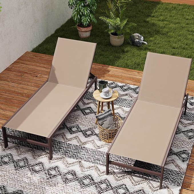 HAPPYGRILL Aluminum Chaise Lounge Chair, Heavy-Duty Patio Recliner W/ 6-Level Backrest & Breathable Fabric - Photo 8