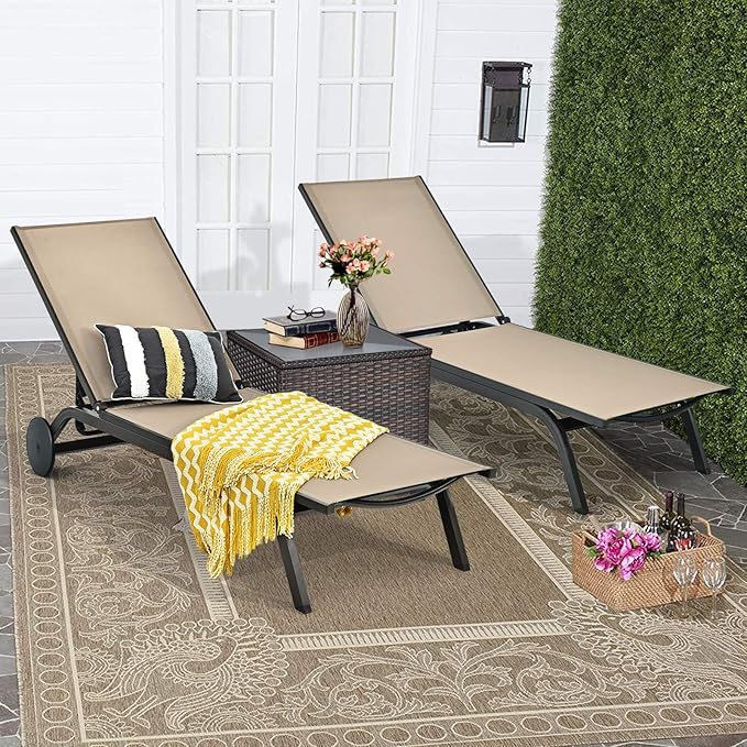 Giantex Lounge Chairs for Outside Patio Chaise Lounges Aluminum Recliner W/Adjustable 6 Backrest Positions and Wheels - Photo 7