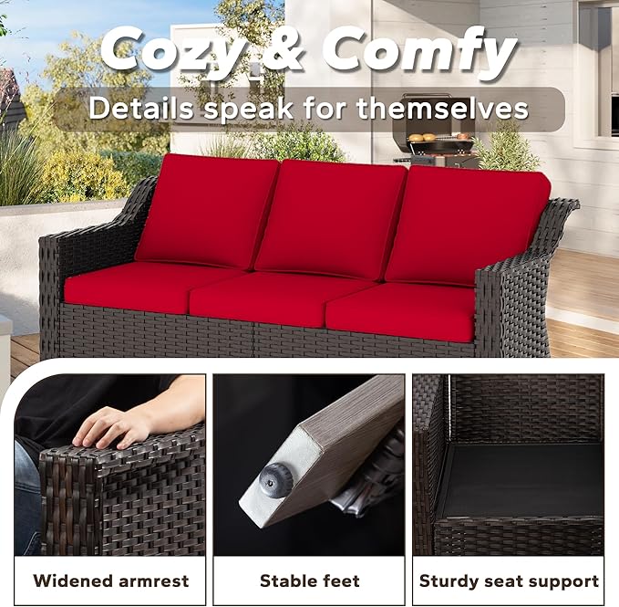 77'' Patio Sofa, All Weather Outdoor Rattan Wicker 3-Seat Sofa High Back Couch with Premium Cushions for Garden - Photo 4