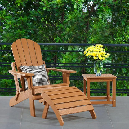 Adirondack Ottoman Set of 2, Plastic Folding Adirondack Footstool, All Weather Ottoman for Adirondack Chairs, Widely Used for Outdoor, Porch, Patio, Garden, Poolside, Fire Pits - Teak