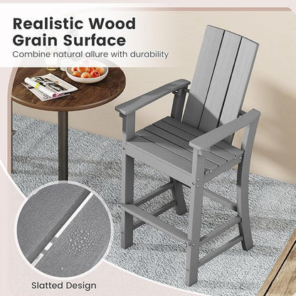 Giantex 52” Tall Adirondack Chair, HDPE Outdoor Bar Stool with Ergonomic Backrest, Armrests, Footrest, Fire Pit Chair, All Weather Patio Bistro Chair for Backyard, Garden, Lawn (1, Grey)