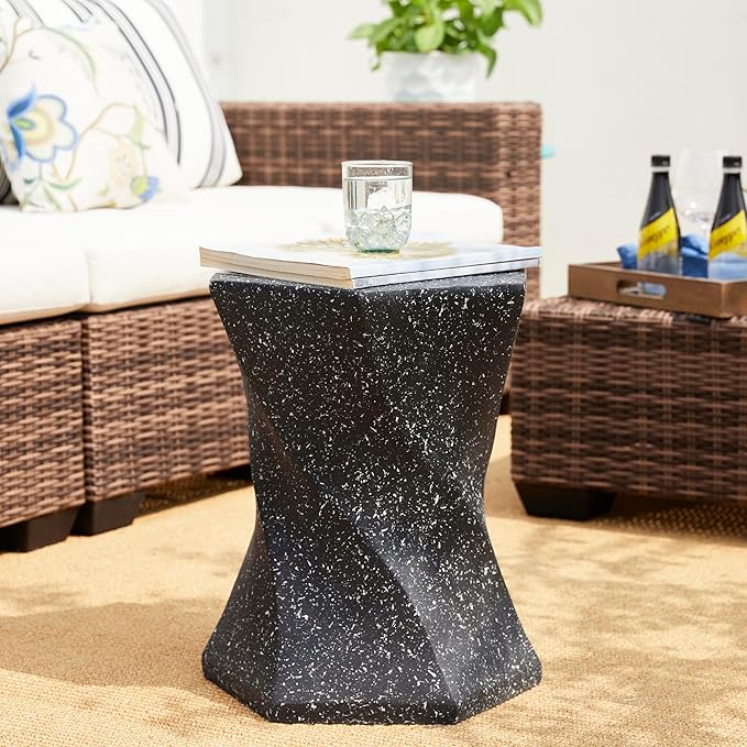 Glitzhome Outdoor Side Table Set of 2, 17.75" H Decorative Garden Stool MGO Twist Faux Terrazzo End Table - Photo 2