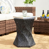 Glitzhome Outdoor Side Table Set of 2, 17.75" H Decorative Garden Stool MGO Twist Faux Terrazzo End Table - Photo 2