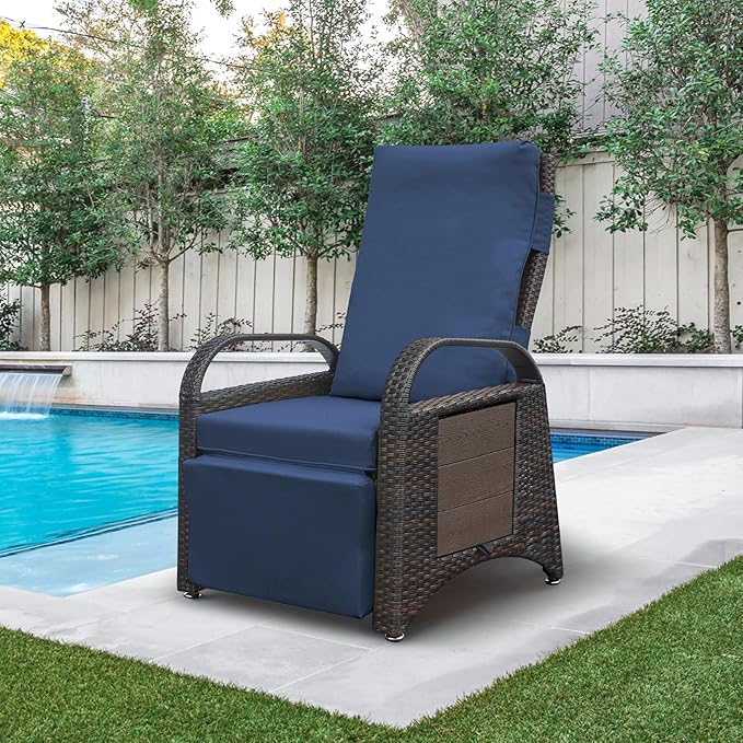 ATR ART TO REAL Outdoor Recliner Chairs, PE Wicker Reclining Lounge Chair with Removable Soft Cushion - Photo 8