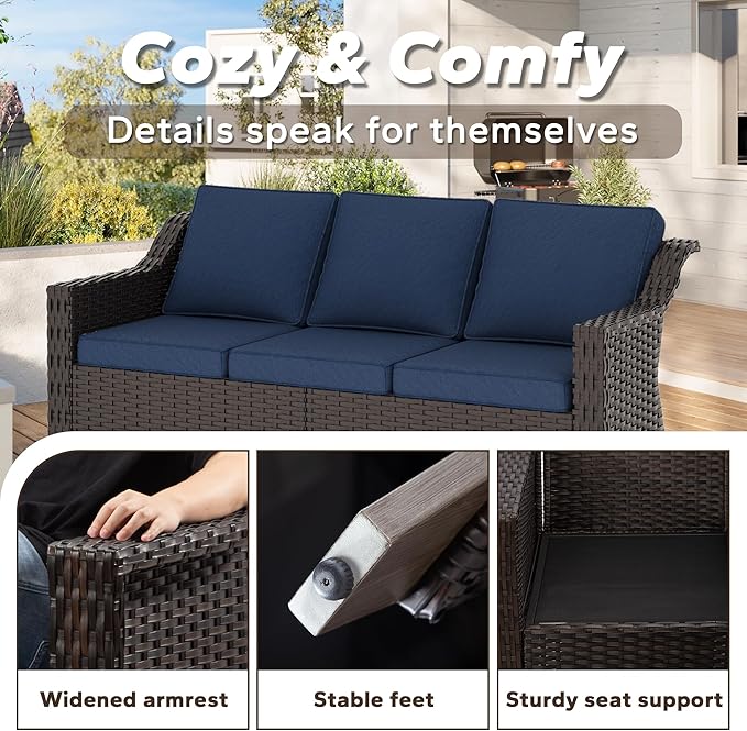 77'' Patio Sofa, All Weather Outdoor Rattan Wicker 3-Seat Sofa High Back Couch with Premium Cushions for Garden - Photo 4