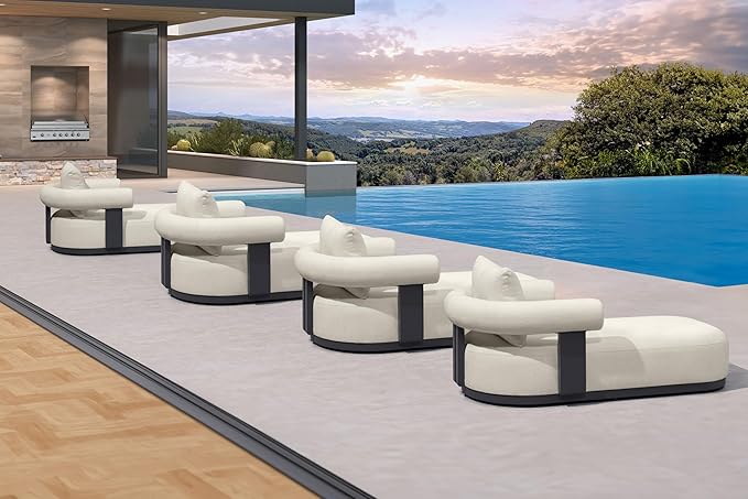 PURPLE LEAF Outdoor Chaise Lounge Set of 4 Chair Modern Aluminum Lounger Daybed with Lumbar Pillow and Armrest for Patio Poolside Beach Sunbathing Deck, White