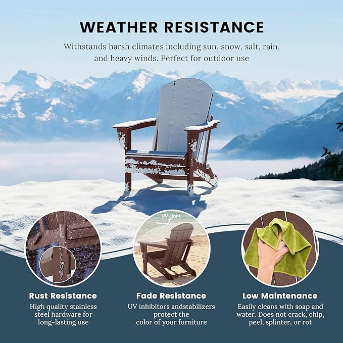 WO WESTIN OUTDOOR HDPE Laguna Outdoor Folding Poly Adirondack Chair, Dark Brown