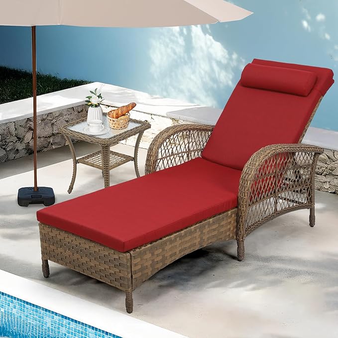 Outdoor Chaise Lounge Chair with Side Table, All Weather PE Rattan Patio Lounge Chair with Cushion - Photo 1
