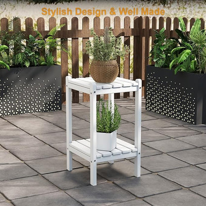 Outdoor Side Table, 26-Inch Tall Adirondack Patio Side Table, All-Weather HDPE Outdoor End Table for Porch Deck Balcony Pool, Easy Maintenance, White