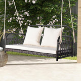 DORTALA 2-Person Porch Swing Outdoor, Patio Wicker Hanging Swing Bench with Cushions, Metal Frame, Ropes - Photo 7