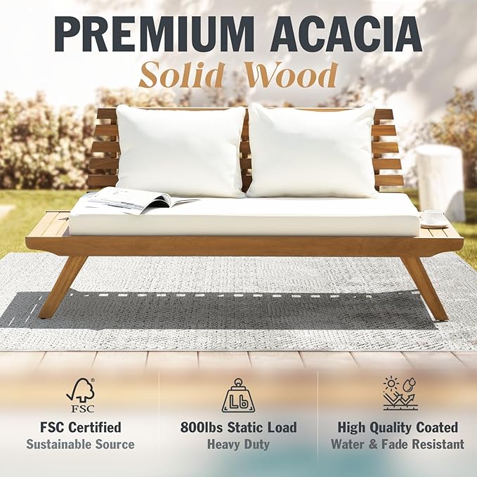 Idzo Lucille Updated 800lbs Capacity Acacia Patio Loveseat - Photo 3