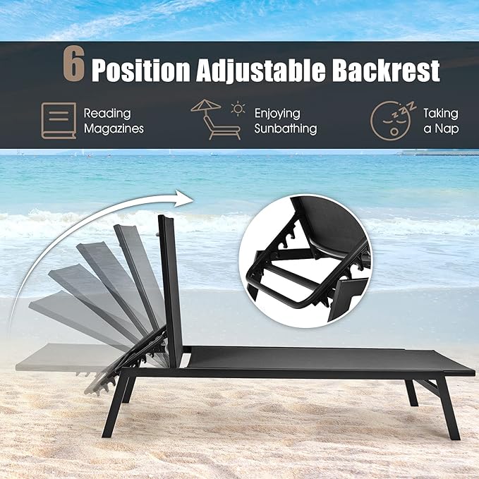 Giantex Chaise Lounge Chair Patio Chaise Lounger with 6-Position Adjustable Backrest and Breathable Fabric - Photo 4