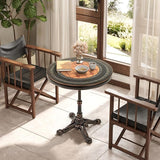 Tangkula 24" Round Patio Dining Table, Weather-Resistant Cast Aluminum Outdoor Table with Carved Texture & Painted Top - Photo 4