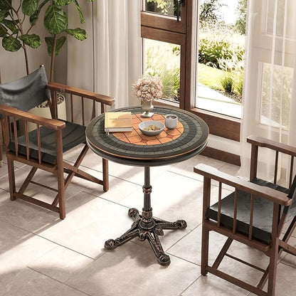 Tangkula 24" Round Patio Dining Table, Weather-Resistant Cast Aluminum Outdoor Table with Carved Texture & Painted Top, for Balcony, Garden, Backyard, Poolside