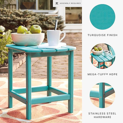 Signature Design by Ashley Sundown Treasure Outdoor Patio HDPE Weather Resistant End Table, Blue