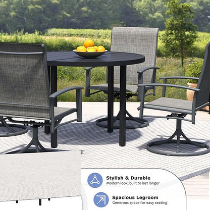 47" Round Patio Dining Table for 6, All-Weather Metal Patio Table with Umbrella Hole, Outdoor Round Dining Table for Lawn Garden Porch, Black