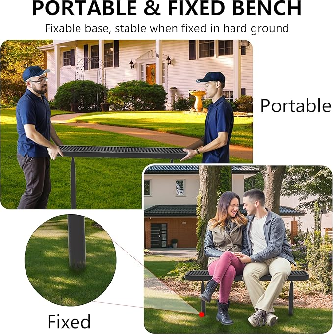 48" L Outdoor Bench, 4FT Heavy Duty Metal Park Bench for Outside, Inground Mounted, Commercial Benches Mesh Bench for Shopping Mall, Store, Lawn, Park, Patio, Deck, Garden (Black Inground)
