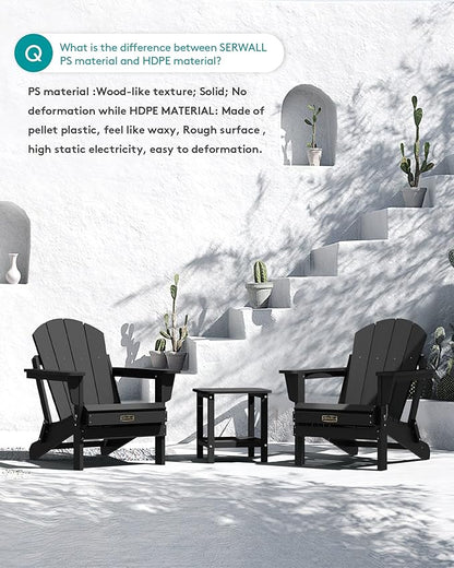 SERWALL Folding Adirondack Chairs Patio Chairs Lawn Chair Set of 8 Outdoor Adirondack Chair Weather Resistant for Patio Deck Garden, Backyard Deck, Fire Pit - Black