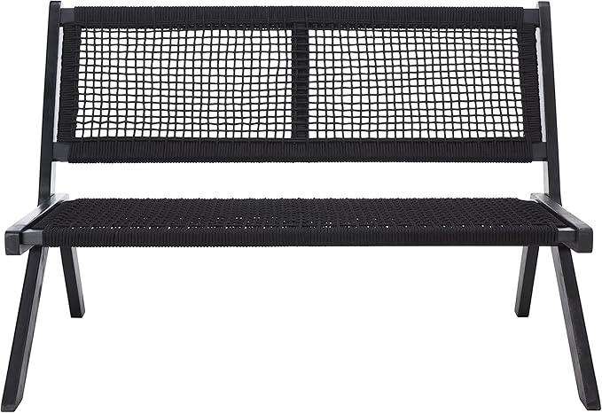 SAFAVIEH Outdoor Collection Kobina Black Acacia Wood/Black Rope Foldable Bench - Photo 1