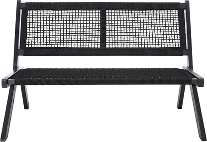 SAFAVIEH Outdoor Collection Kobina Black Acacia Wood/Black Rope Foldable Bench