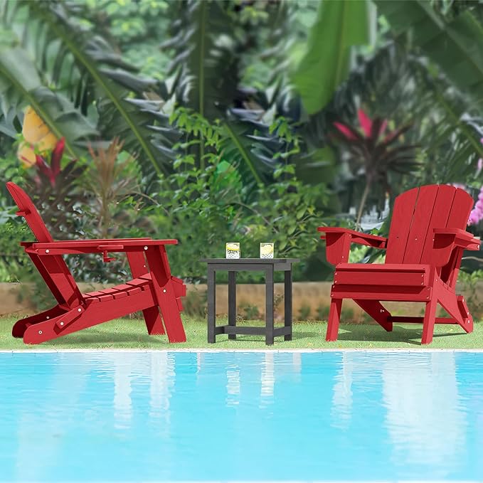 LOUNZY Folding Adirondack Chair Set of 2, Dark Red