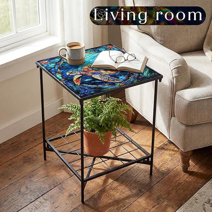 Outdoor Side Table 2-Tier Storage Square Small Mosaic Patio Accent Indoor End Plant Coffee Tea Table for Yard Patio Porch Garden Living Room, Bedroom(Turtle Style)