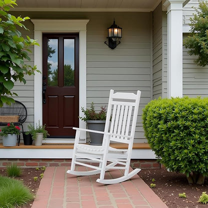 Wooden Porch Rocking Chairs Outside Outdoor Rockers for Adults Furniture for Living Room Patio Lounge Garden Indoor White