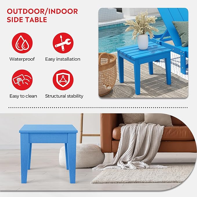 Costaelm Small Outdoor Side Table, Patio End Table Weather Resistant Outdoor Coffee Table, Square Conversation Table for Indoor, Porch, Balcony, Garden, Poolside, Deck, Pacific Blue