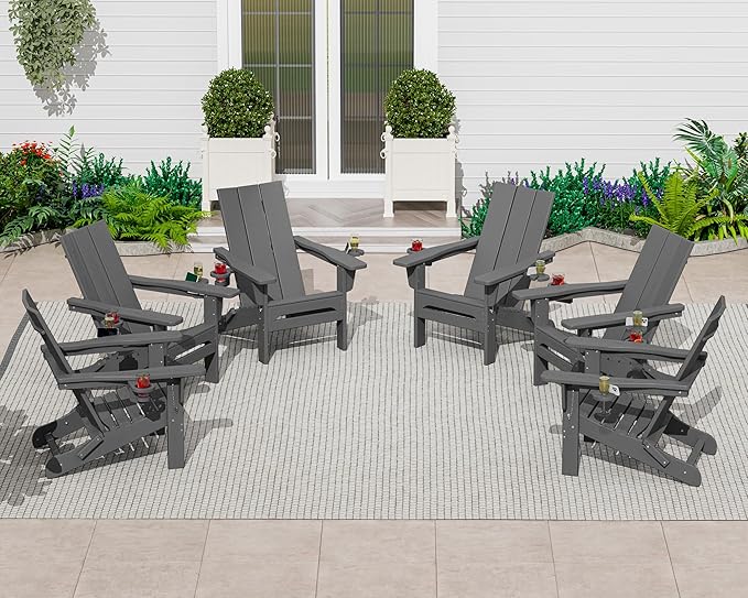 SERWALL Outdoor HDPE Adirondack Chair Set 2，Folding Adirondack Chair with Cup Holders - Photo 10